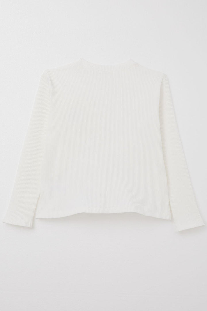 BRE Breeze Girl Child Long Sleeve Blouse with Flower Accessories, 84 Years, Ecru - Santa María Texmelucan