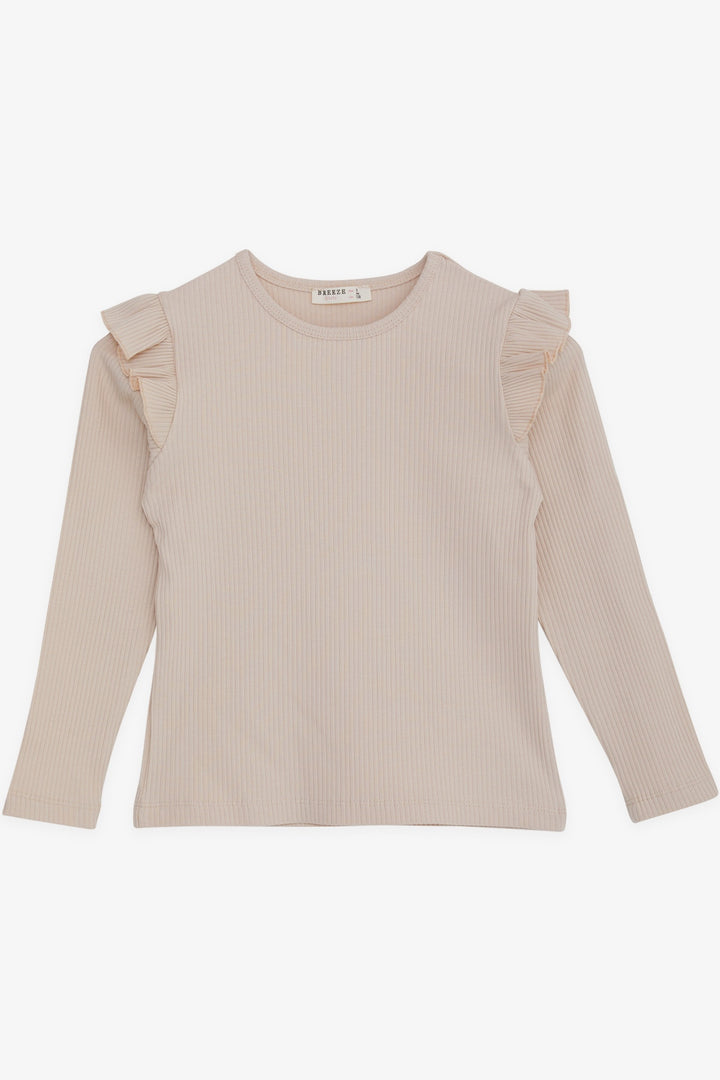 BRE Breeze Girl's Long Sleeve Blouse with Frills, 84 Years, Beige - Evere