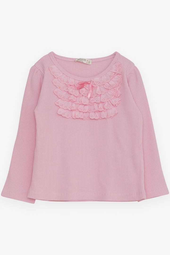 BRE Breeze Girl Child Long Sleeve Blouse with Lace Bow 3-8 Years, Pink - Alvarado