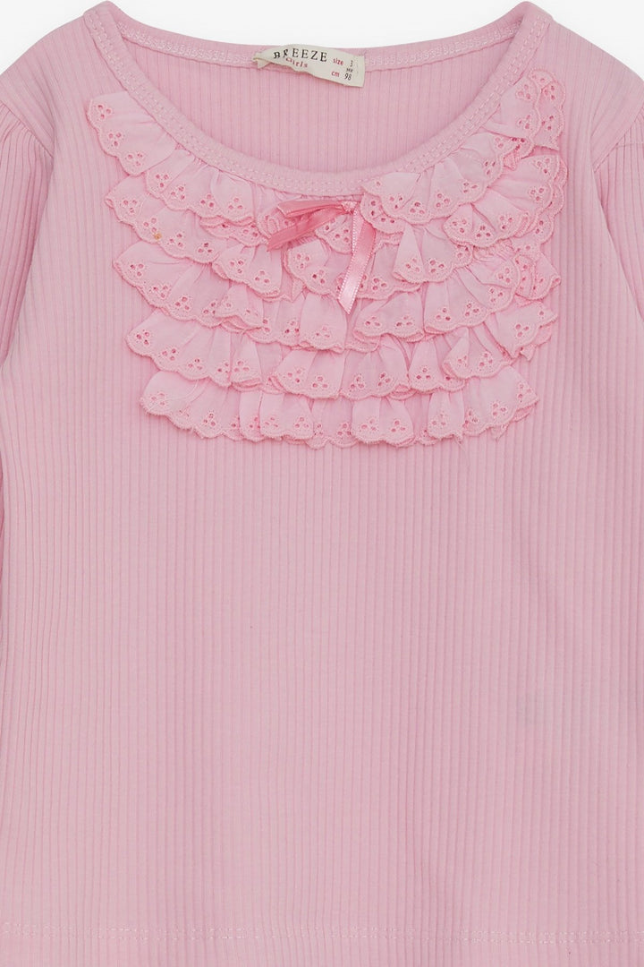 BRE Breeze Girl Child Long Sleeve Blouse with Lace Bow 3-8 Years, Pink - Alvarado