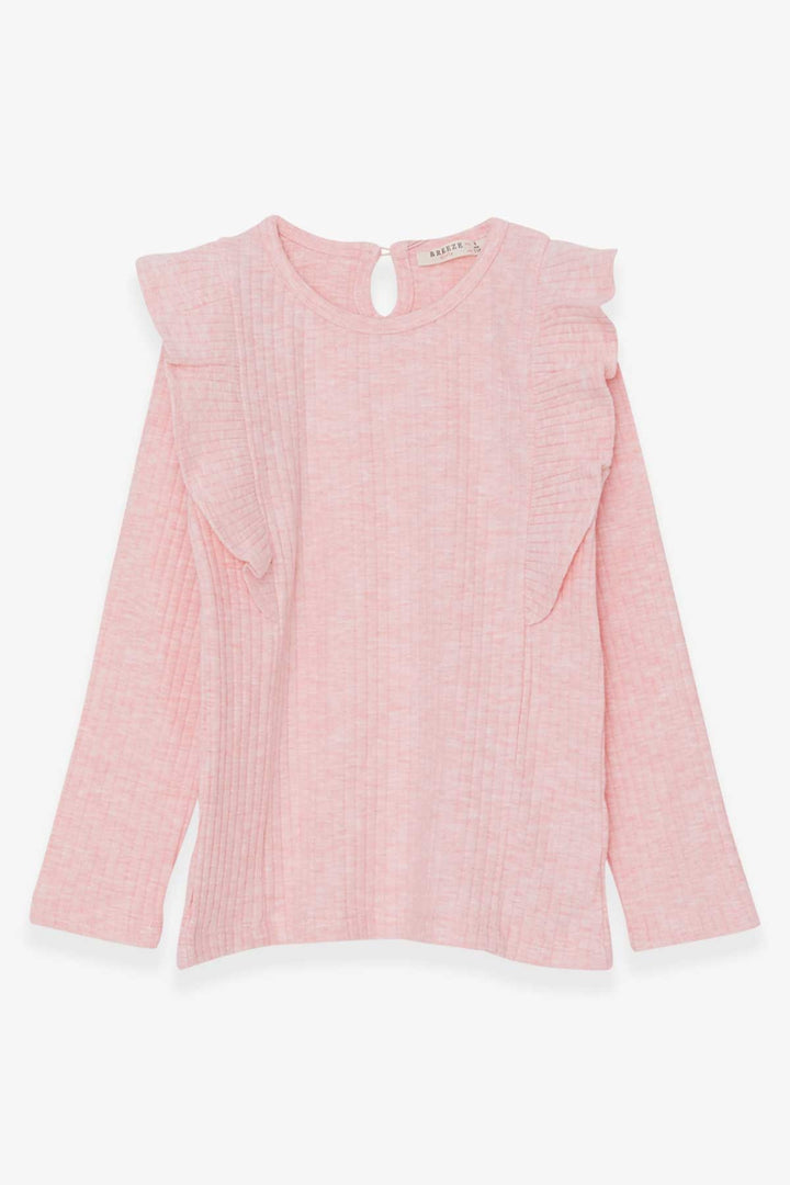 BRE Breeze Girl Child Long Sleeve Blouse with Frilly Shoulders 62 Years, Salmon Melange - Florence