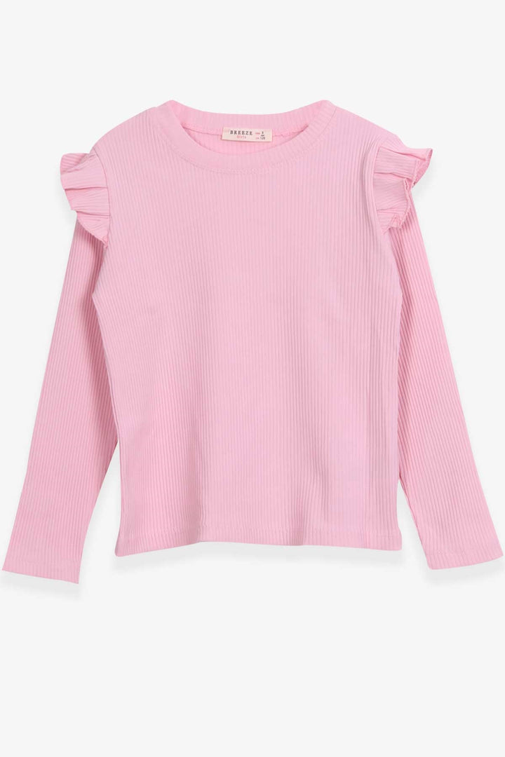 BRE Breeze Girl Child Long Sleeve Blouse with Ruffle Detail Shoulder 84 Years, Powder - Rovereto