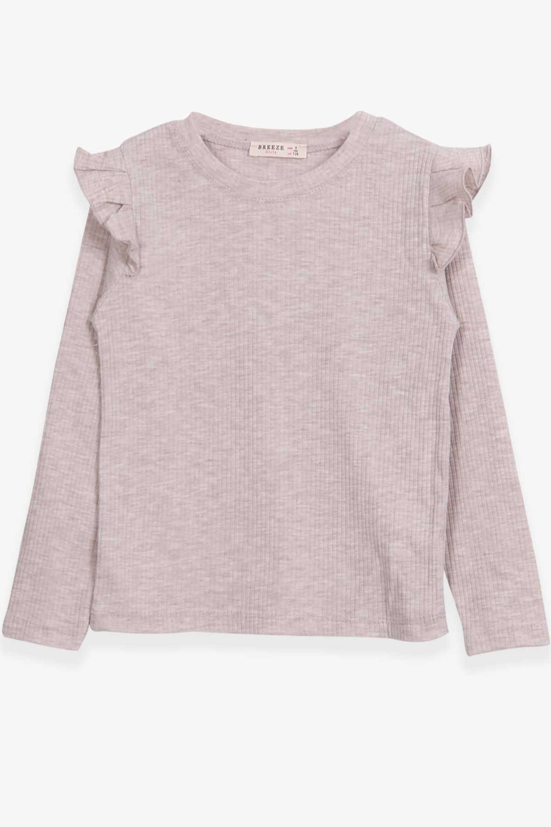 BRE Breeze Girl Child Long Sleeve Blouse with Ruffle Detail on Shoulders, 84 Years, Beige Melange - Podujevë