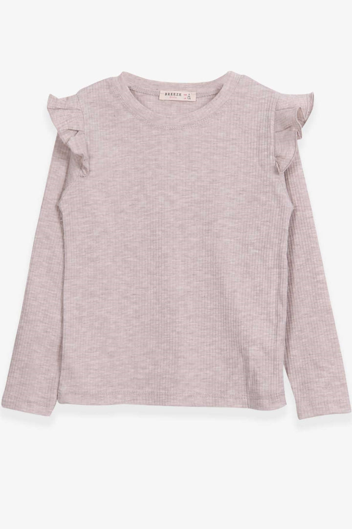 BRE Breeze Girl Child Long Sleeve Blouse with Ruffle Detail on Shoulders, 84 Years, Beige Melange - Podujevë
