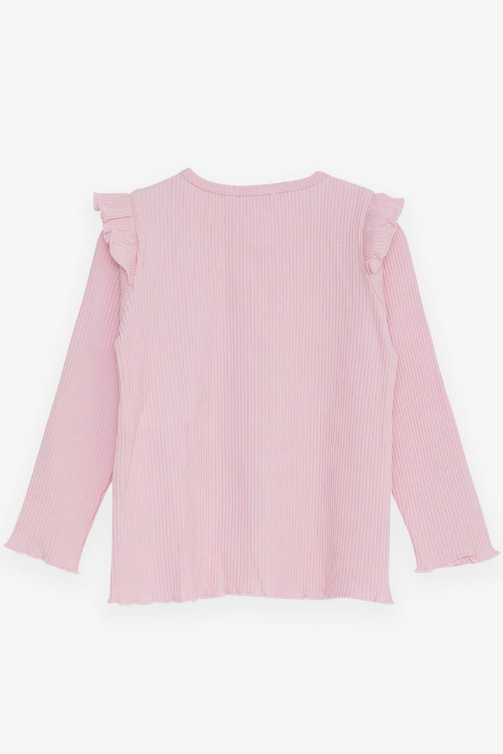 BRE Breeze Girl Child Long Sleeve Blouse with Ruffle Detail Shoulder 2-6 Years, Powder - Köniz