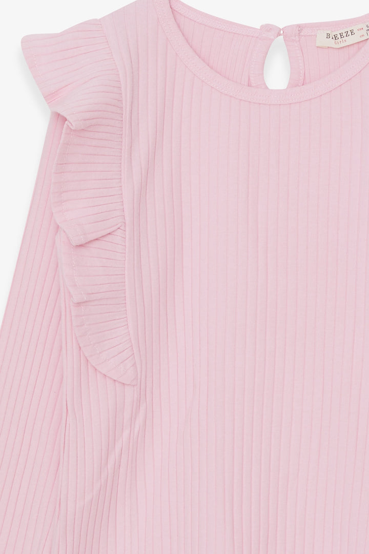 BRE Breeze Girl Child Long Sleeve Blouse with Frilly Shoulders, 62 Years, Powder - Iormughanlo