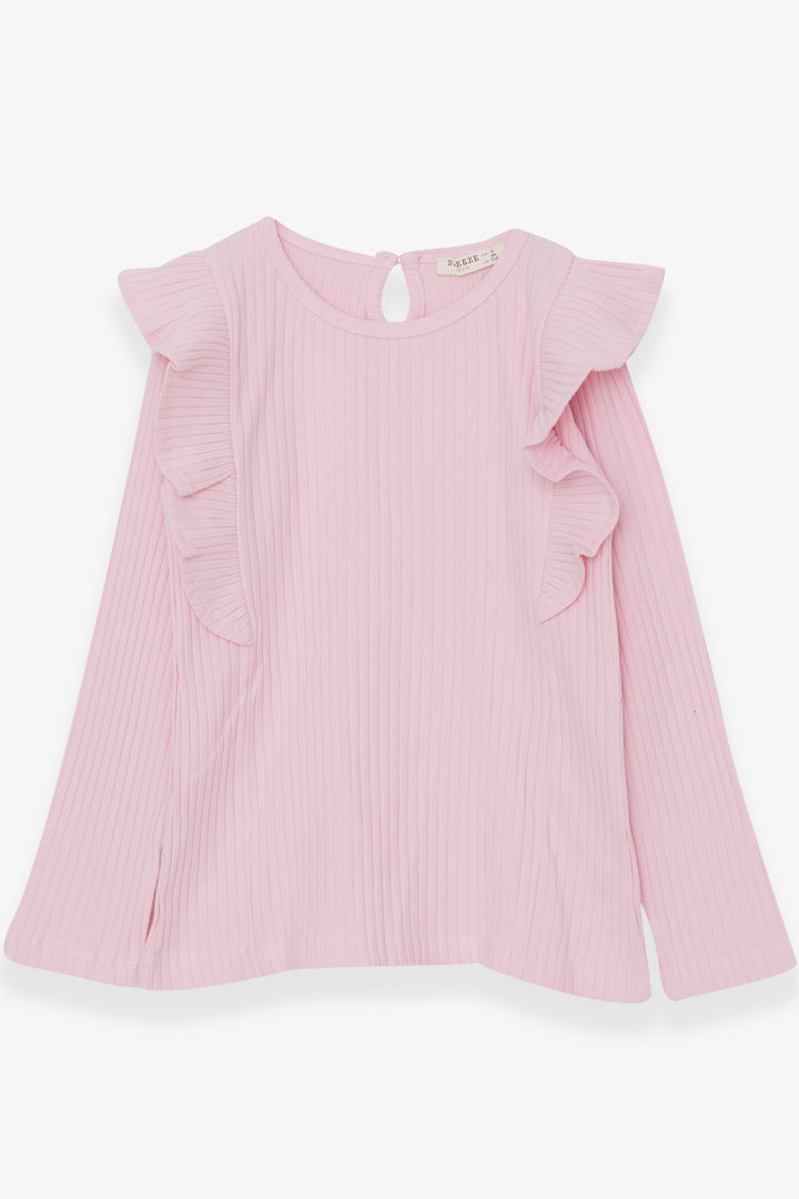BRE Breeze Girl Child Long Sleeve Blouse with Frilly Shoulders, 62 Years, Powder - Iormughanlo