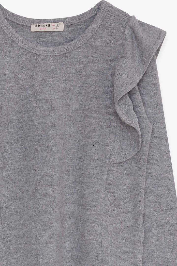BRE Breeze Girl Child Long Sleeve Blouse with Frilled Shoulders, Gray, 3-8 Years - Zaanstad