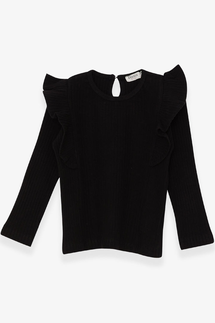 BRE Breeze Girl Child Long Sleeve Blouse with Frilly Shoulders 1.5-5 Years, Black - Faro
