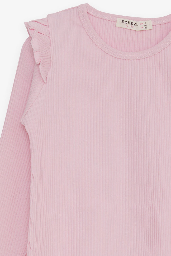 BRE Breeze Girl Child Long Sleeve Blouse with Ruffle Detail Shoulder 2-6 Years, Powder - Köniz
