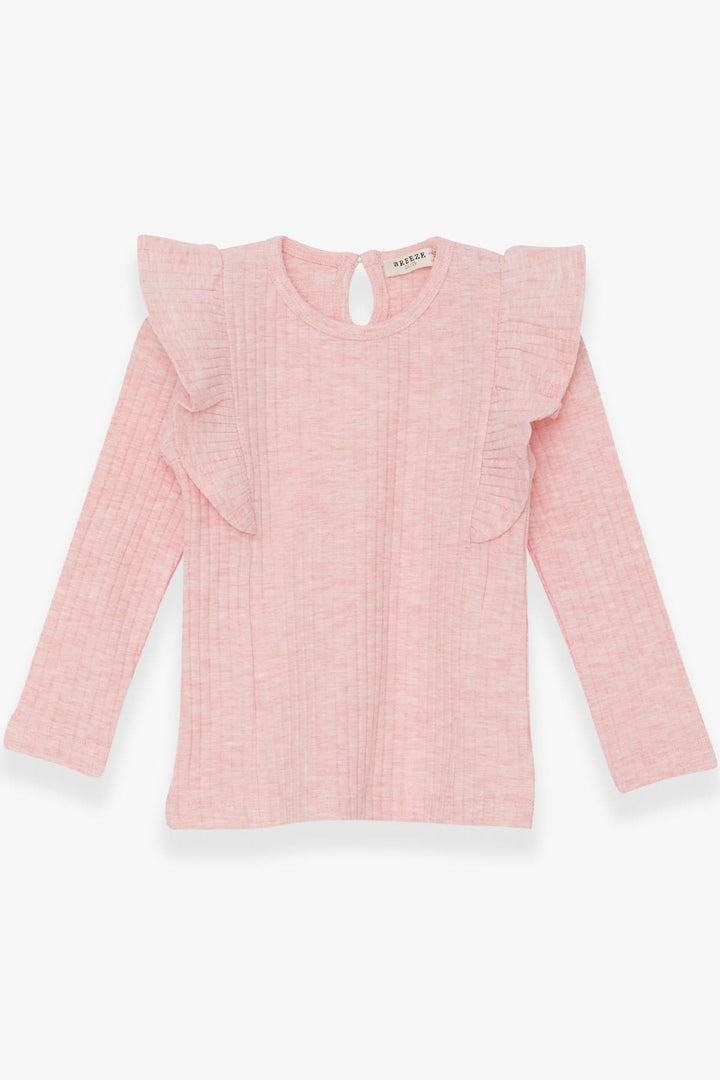BRE Breeze Girl Child Long Sleeve Blouse with Frilly Shoulders 1.5-5 Years, Salmon Melange - Holubivske