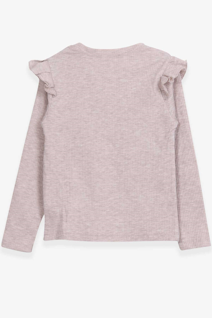 BRE Breeze Girl Child Long Sleeve Blouse with Ruffle Detail on Shoulders, 84 Years, Beige Melange - Podujevë