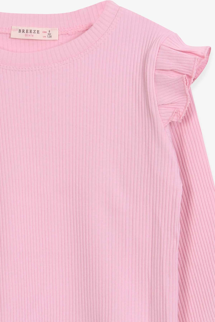 BRE Breeze Girl Child Long Sleeve Blouse with Ruffle Detail Shoulder 84 Years, Powder - Rovereto