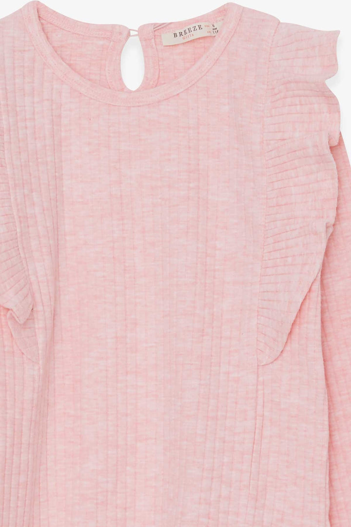 BRE Breeze Girl Child Long Sleeve Blouse with Frilly Shoulders 62 Years, Salmon Melange - Florence