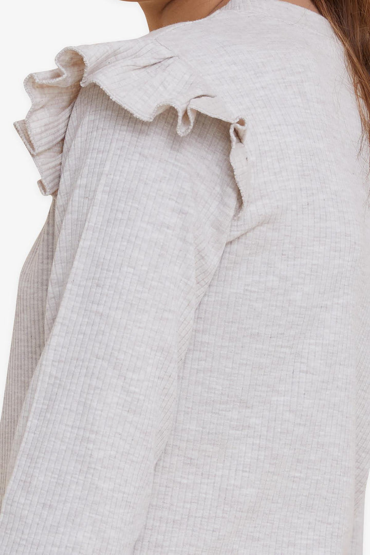 BRE Breeze Girl Child Long Sleeve Blouse with Ruffle Detail on Shoulders, 84 Years, Beige Melange - Podujevë