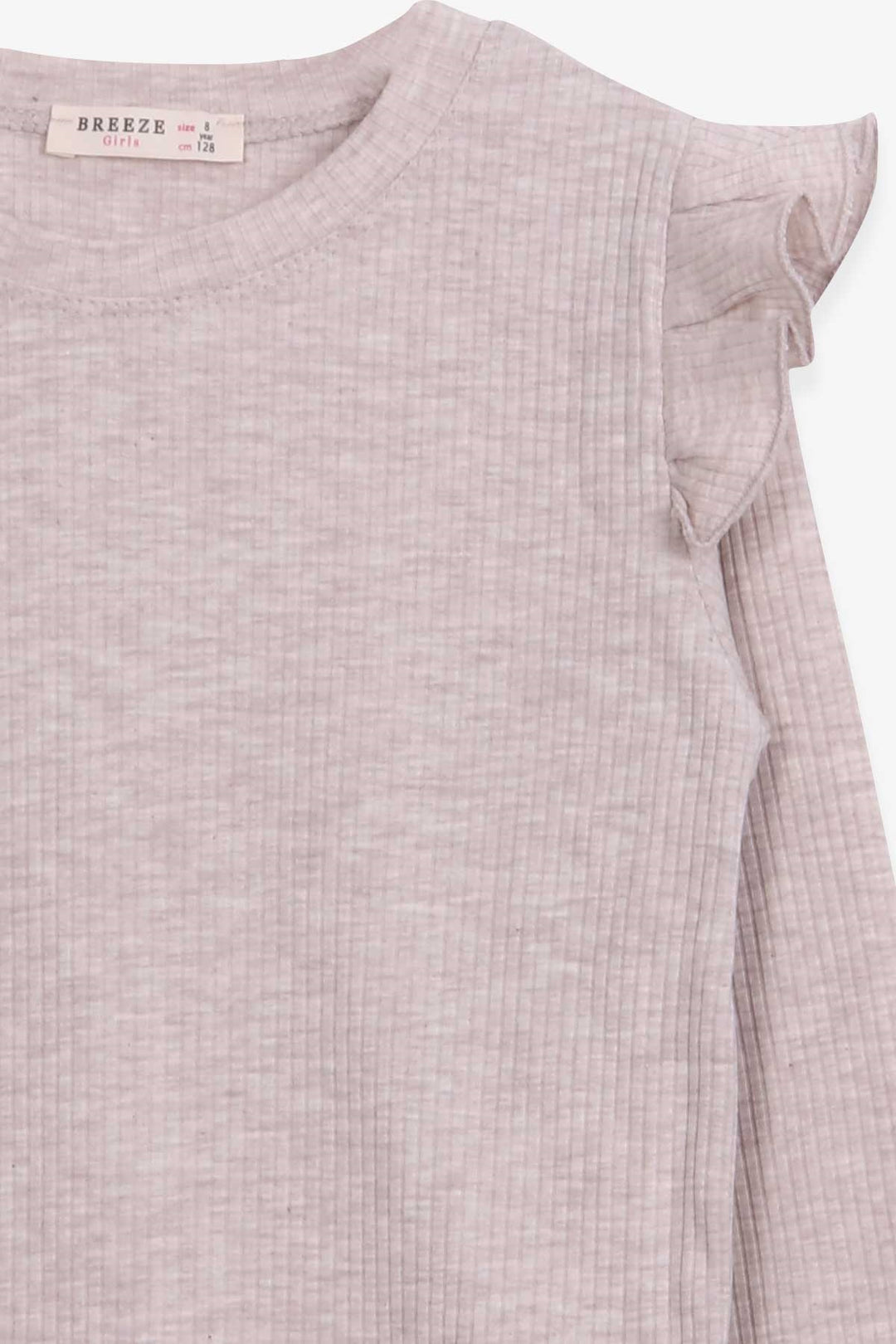 BRE Breeze Girl Child Long Sleeve Blouse with Ruffle Detail on Shoulders, 84 Years, Beige Melange - Podujevë