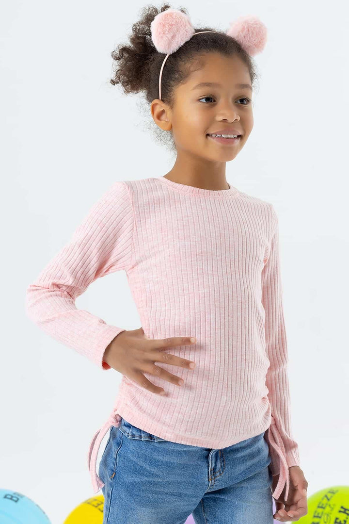 BRE Breeze Girl Child Long Sleeve Blouse with Ruched Sides 84 Years, Salmon Melange - Peachtree City
