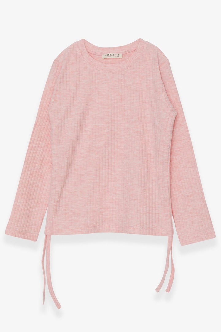 BRE Breeze Girl Child Long Sleeve Blouse with Ruched Sides 84 Years, Salmon Melange - Peachtree City