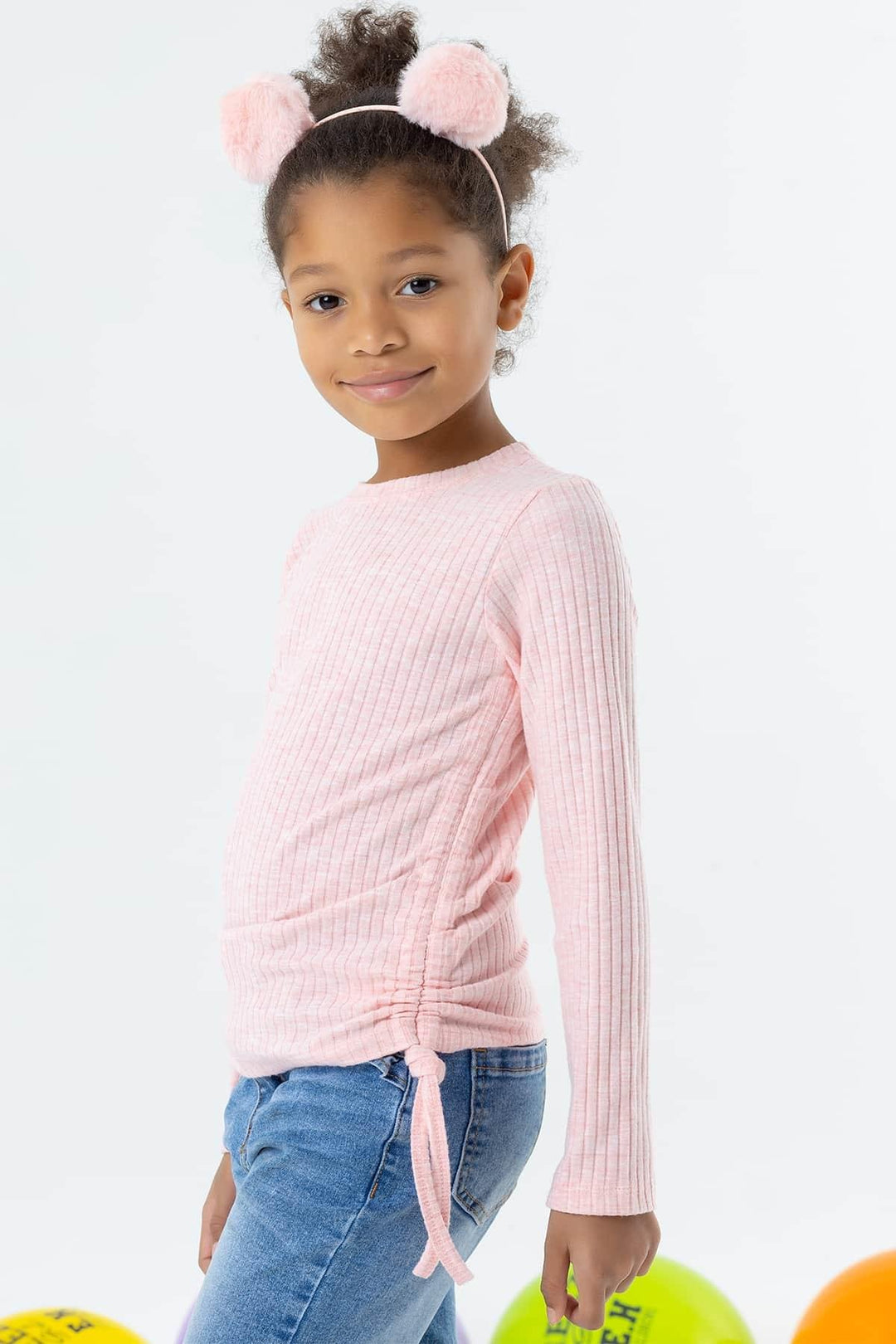 BRE Breeze Girl Child Long Sleeve Blouse with Ruched Sides 84 Years, Salmon Melange - Peachtree City