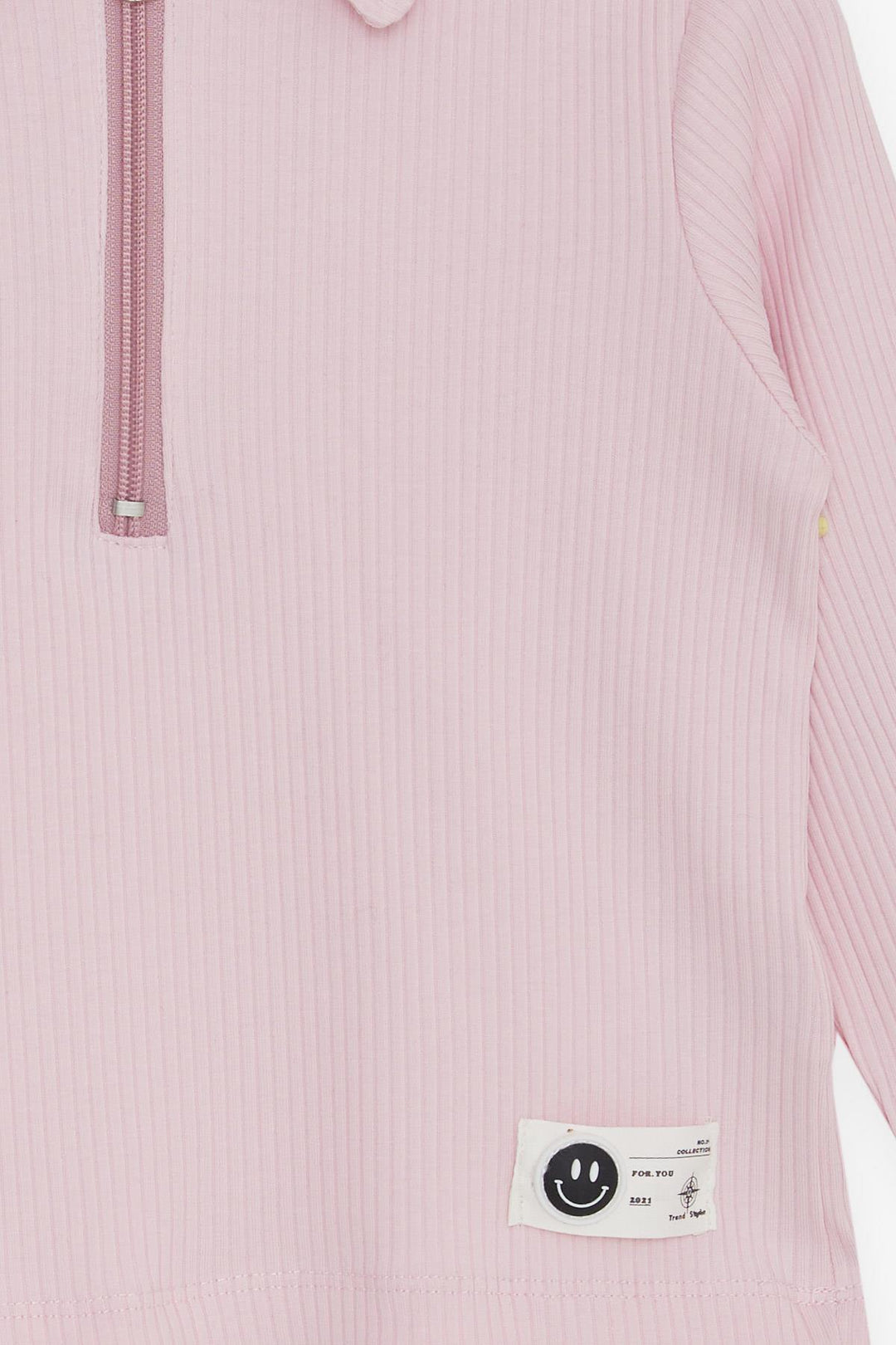 BRE Breeze Girl Child Long Sleeve Crop T-Shirt Polo Neck Half Zip Smiley Face Logo 84 Years, Pink - Grove City