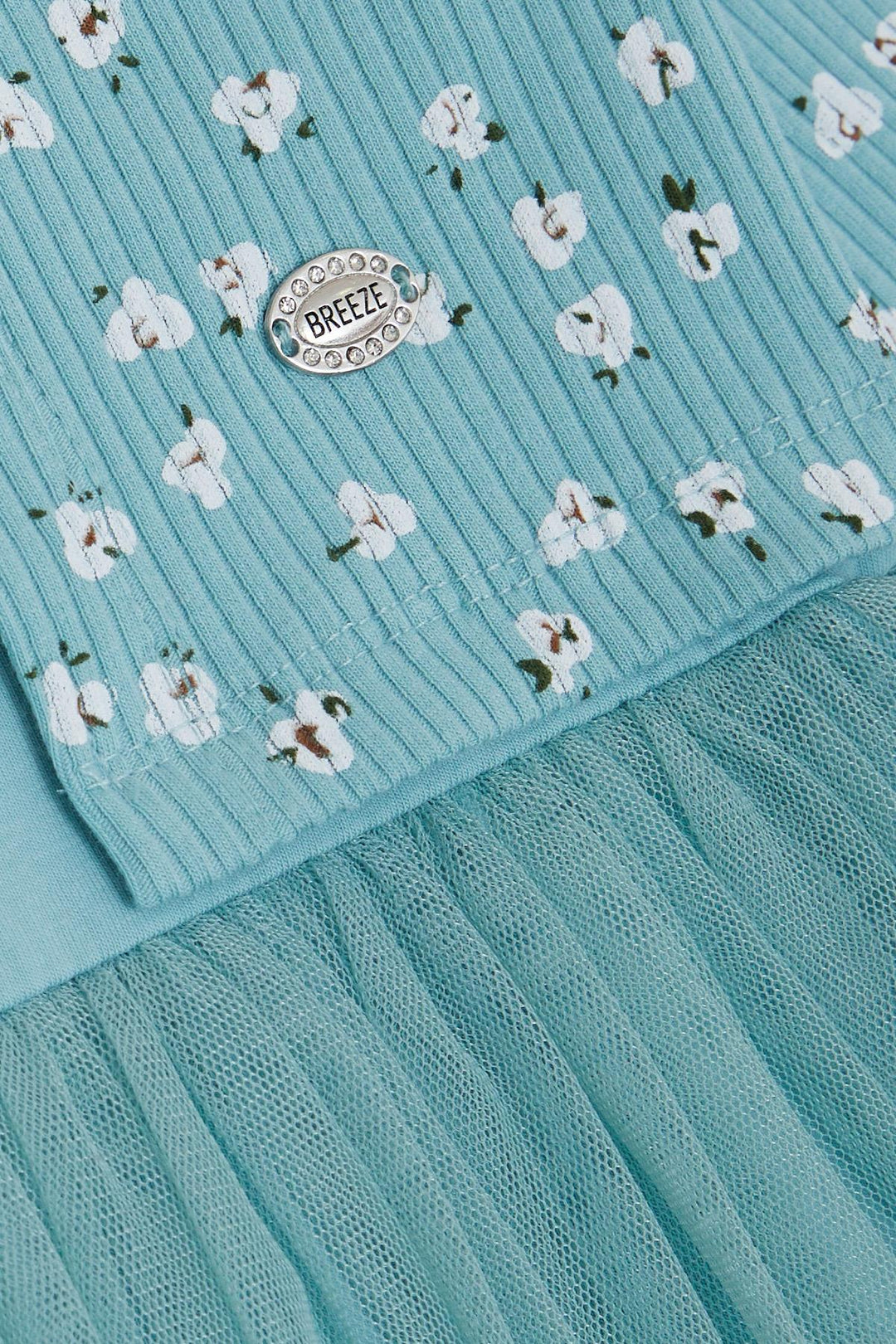 BRE Breeze Girl Child Long Sleeve Overall with Tulle Flower Pattern, 3-8 Years, Aqua Green - Huebampo