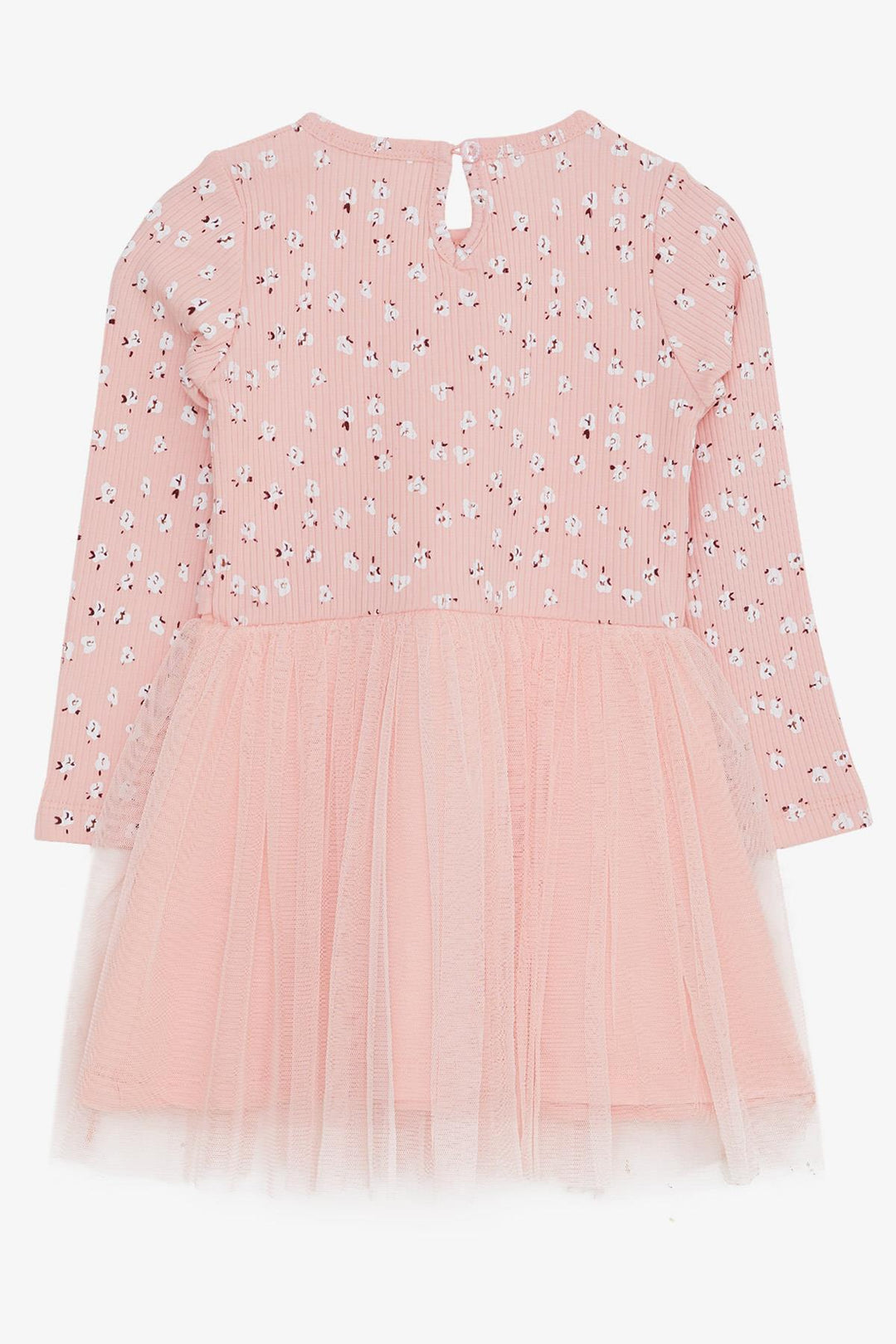 BRE Breeze Girl Child Long Sleeve Dress with Tulle Flower Pattern, 3-8 Years, Salmon - Ipswich