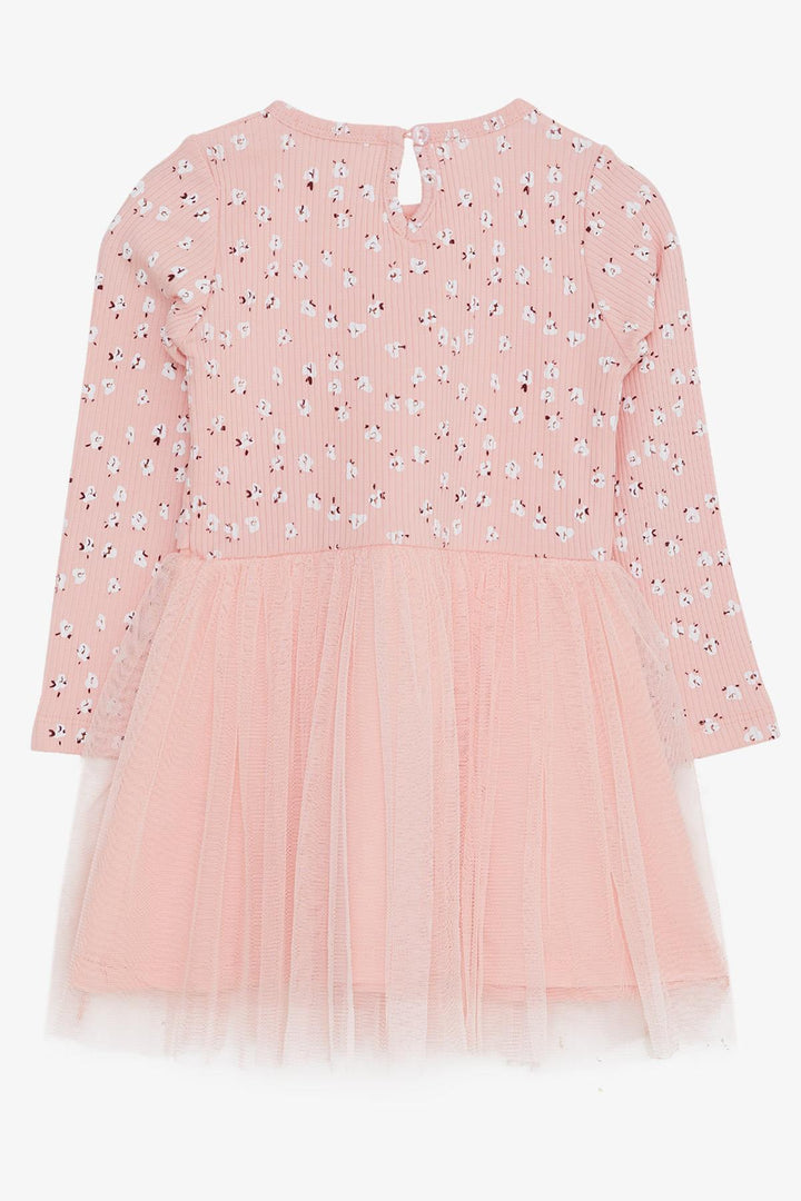 BRE Breeze Girl Child Long Sleeve Dress with Tulle Flower Pattern, 3-8 Years, Salmon - Ipswich