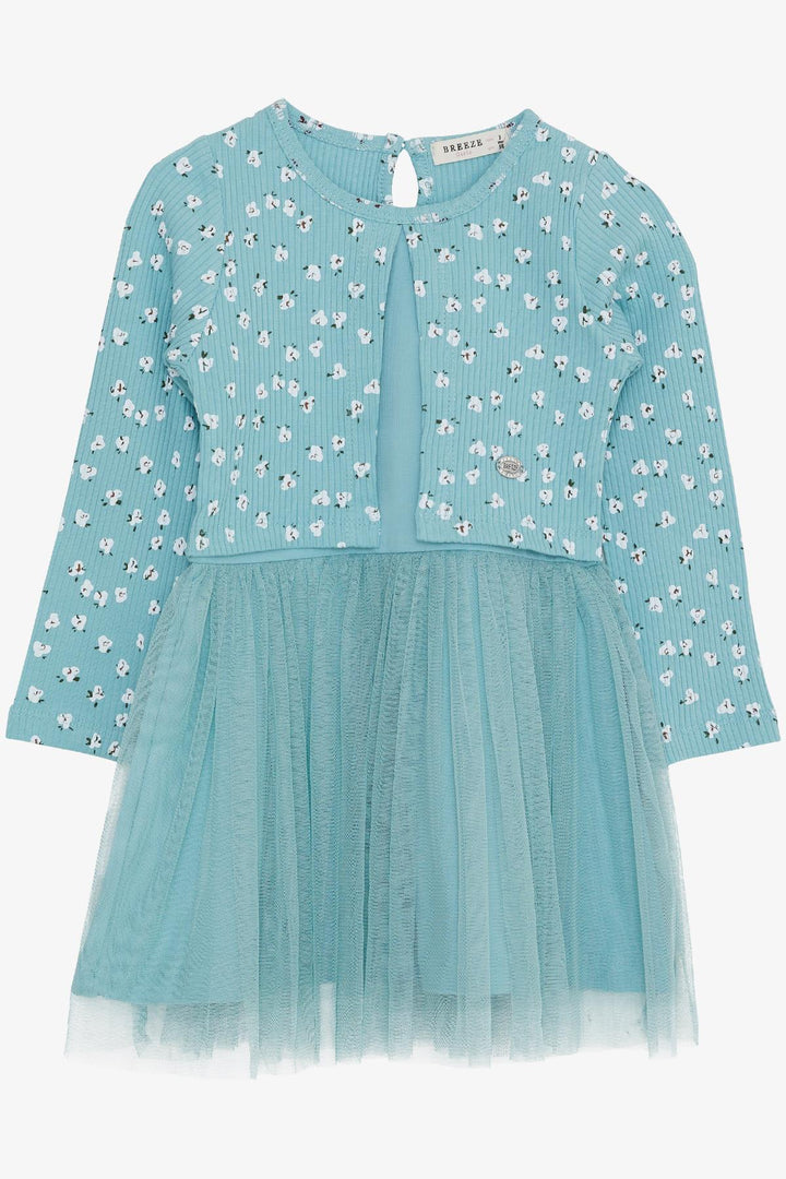 BRE Breeze Girl Child Long Sleeve Overall with Tulle Flower Pattern, 3-8 Years, Aqua Green - Huebampo