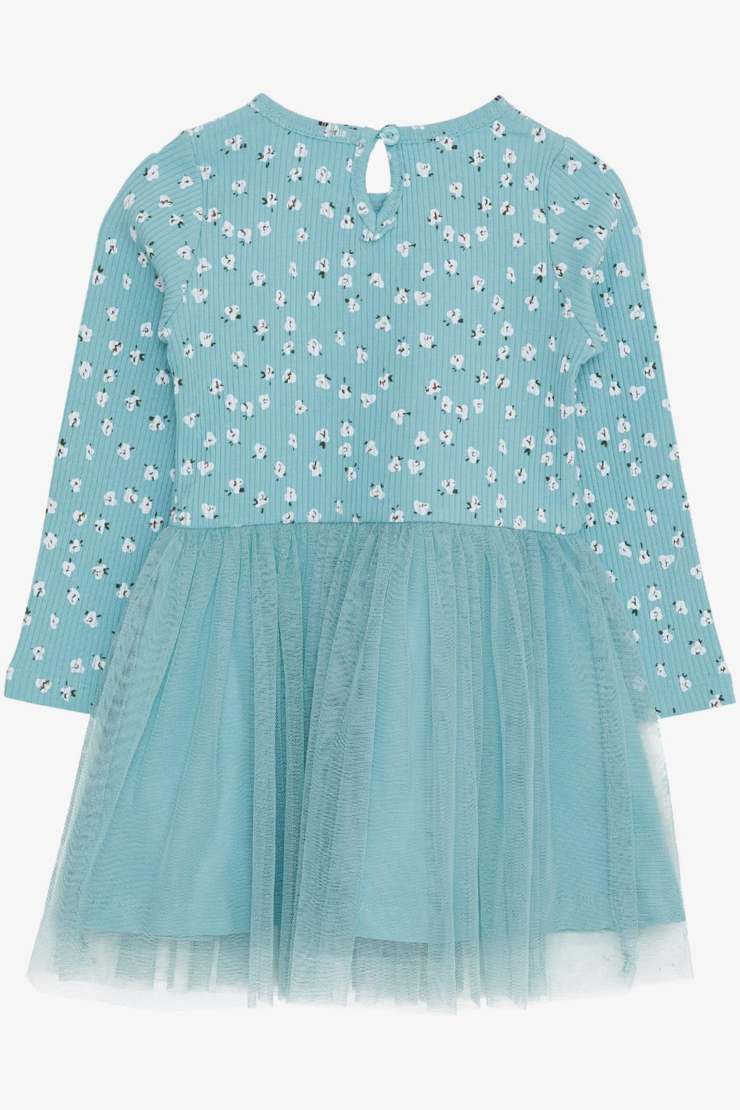 BRE Breeze Girl Child Long Sleeve Overall with Tulle Flower Pattern, 3-8 Years, Aqua Green - Huebampo