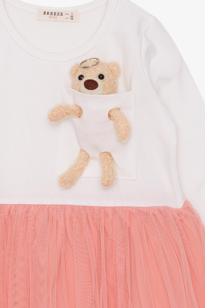BRE Breeze Girl Child Long Sleeve Dress with Bear Accessory, 3-8 Years, Ecru - Alhambra