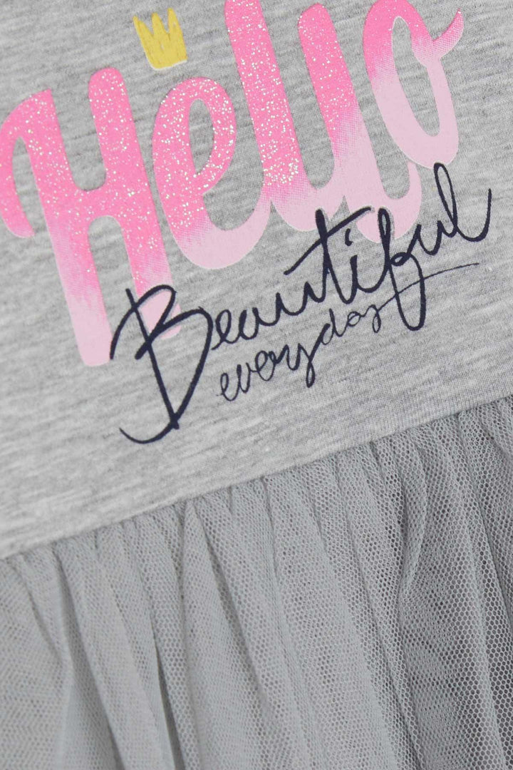 BRE Breeze Girl Child Long Sleeve Dress Printed Tulle 1.5-5 Years, Grey Melange - Kaneohe