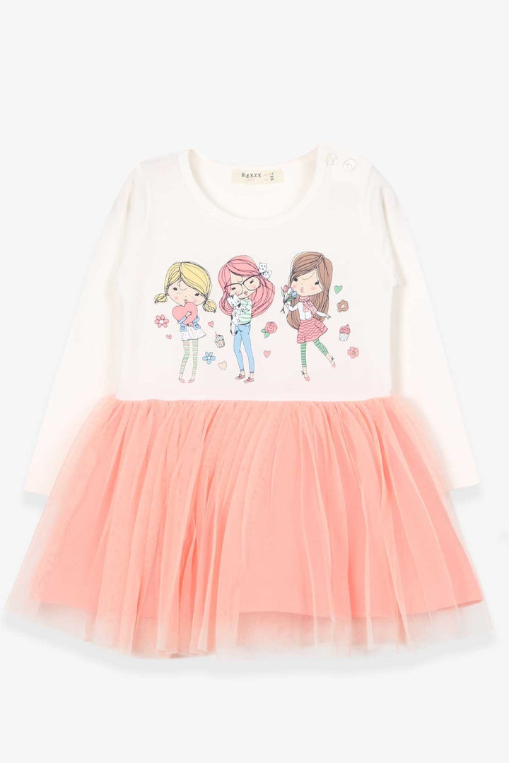BRE Breeze Girl Child Long Sleeve Dress Printed 1.5-5 Years, Ecru - Yuzhnoukrainsk