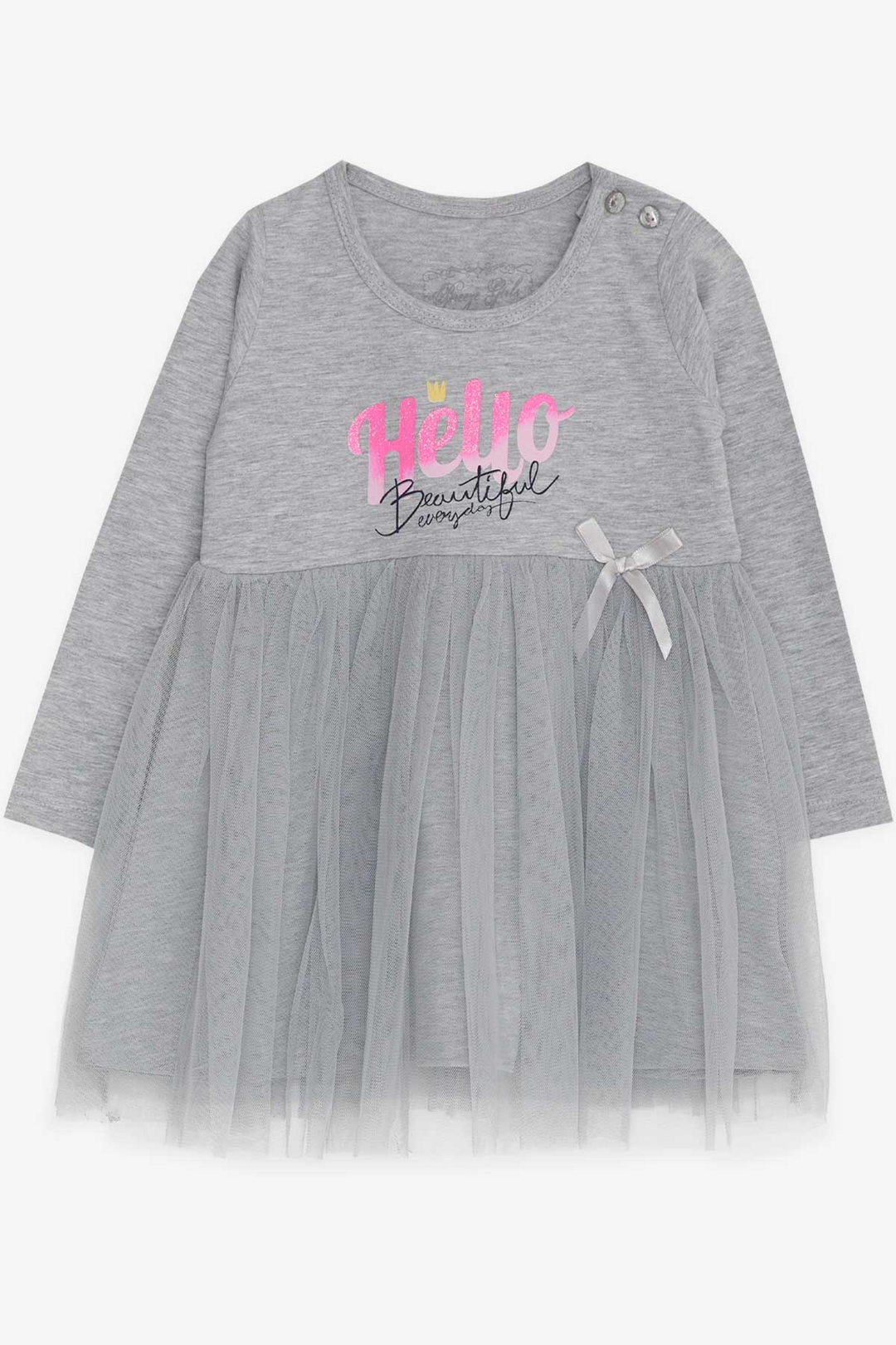 BRE Breeze Girl Child Long Sleeve Dress Printed Tulle 1.5-5 Years, Grey Melange - Kaneohe