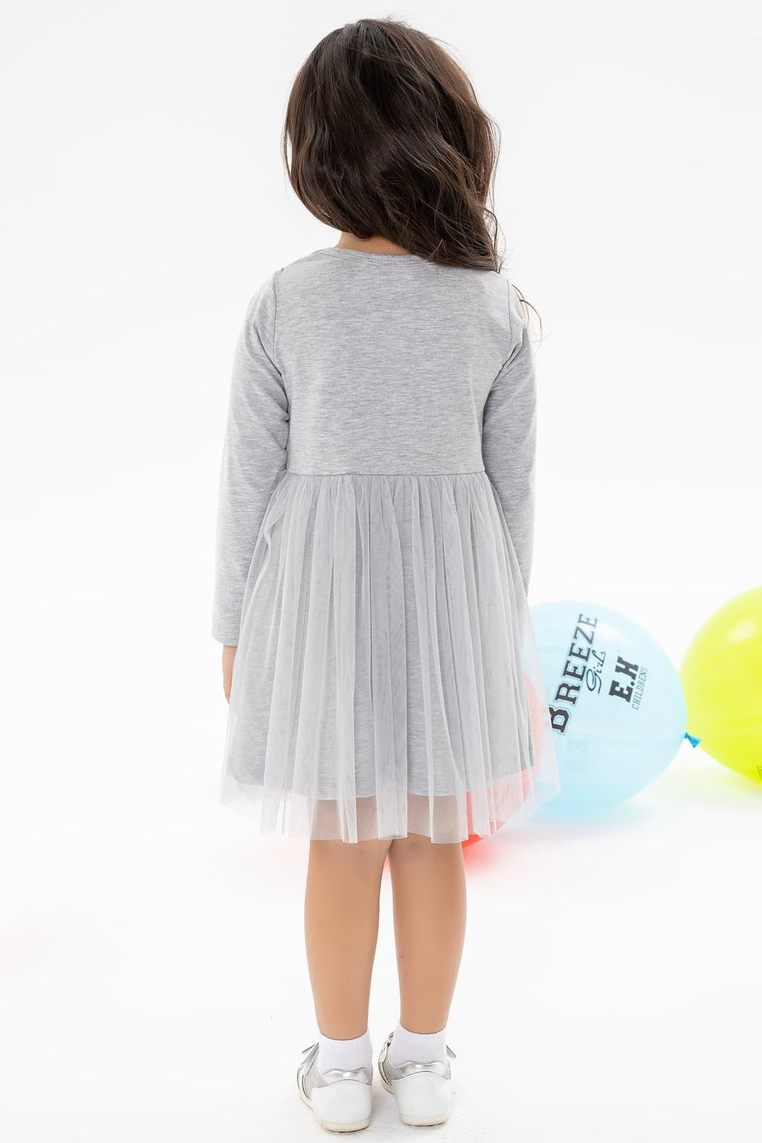 BRE Breeze Girl Child Long Sleeve Dress Printed Tulle 1.5-5 Years, Grey Melange - Kaneohe