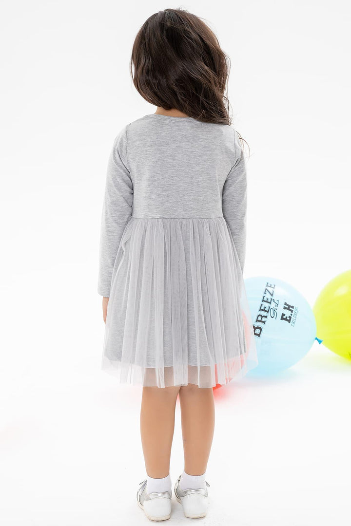 BRE Breeze Girl Child Long Sleeve Dress Printed Tulle 1.5-5 Years, Grey Melange - Kaneohe