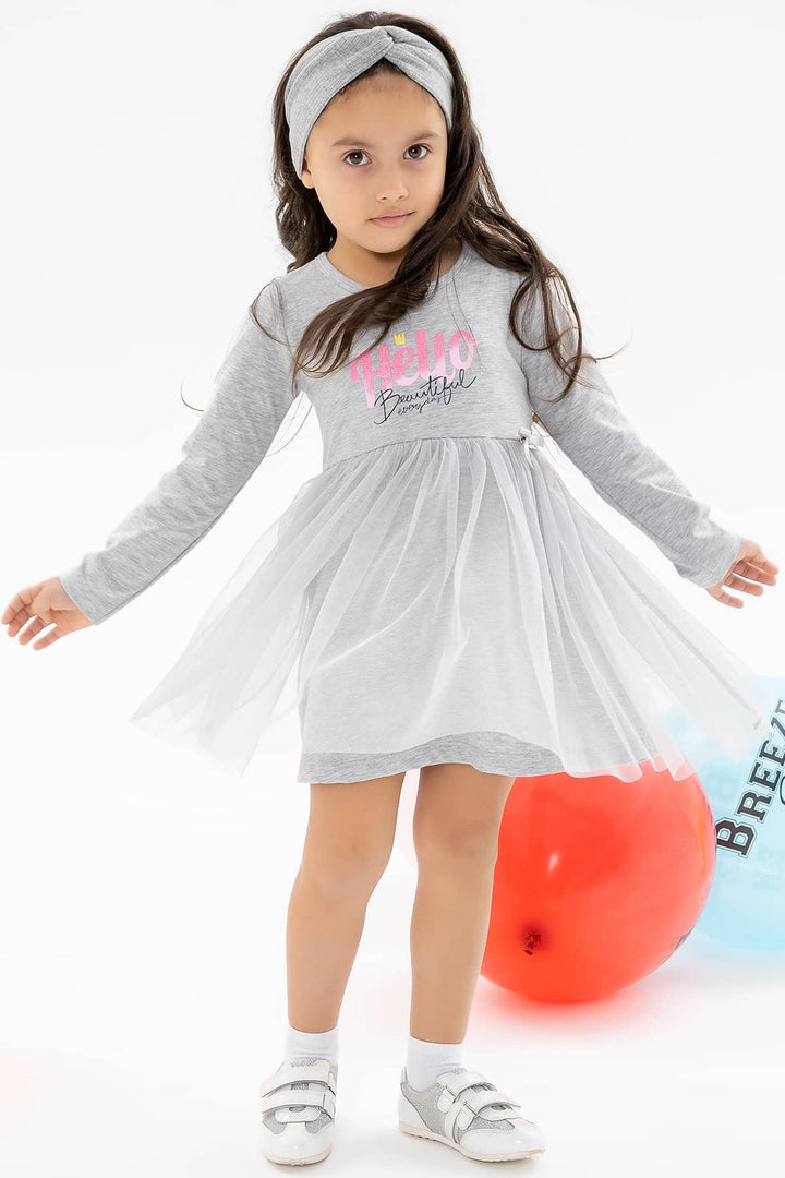 BRE Breeze Girl Child Long Sleeve Dress Printed Tulle 1.5-5 Years, Grey Melange - Kaneohe