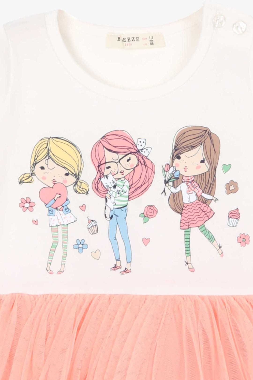 BRE Breeze Girl Child Long Sleeve Dress Printed 1.5-5 Years, Ecru - Yuzhnoukrainsk