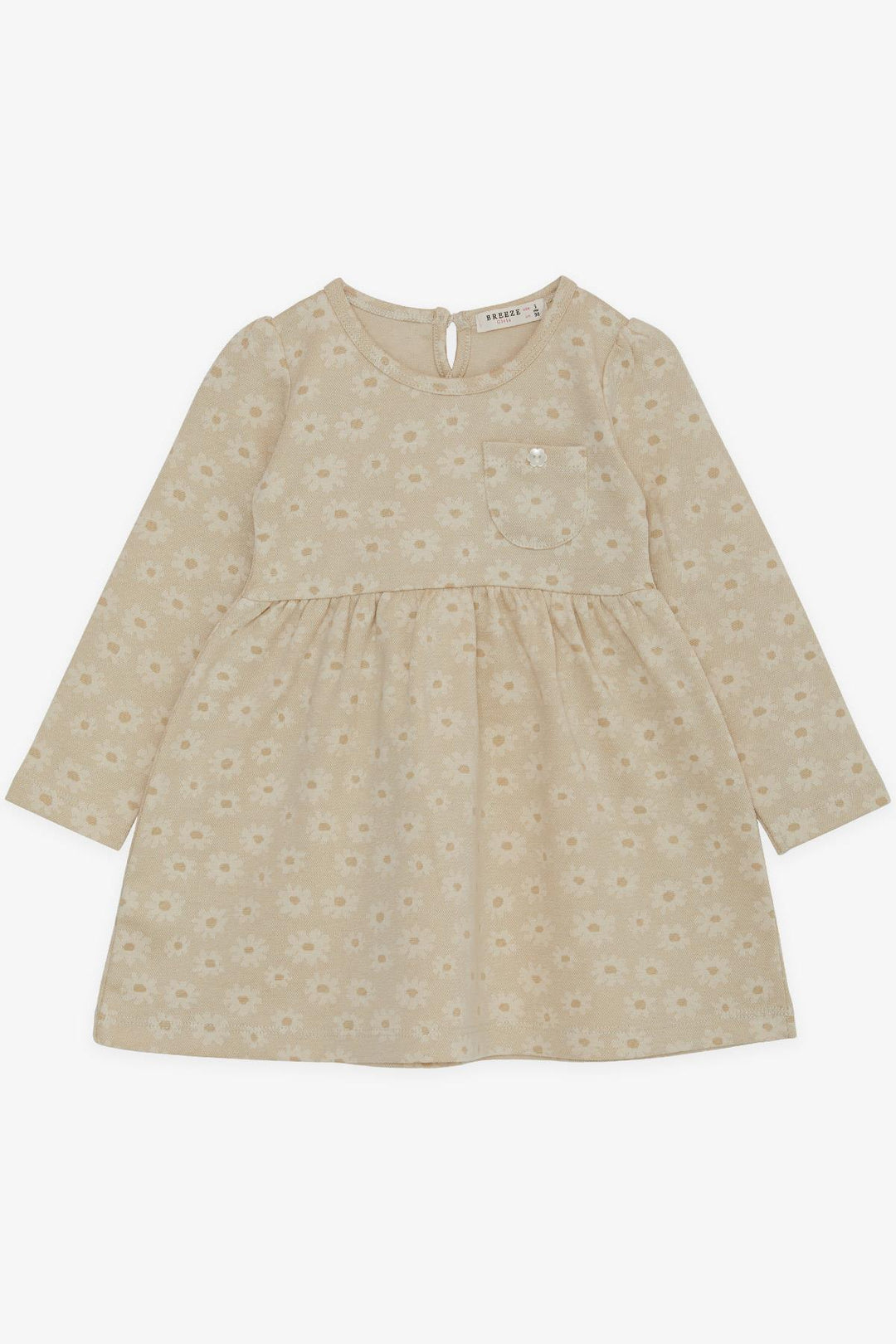 BRE Breeze Girl Child Long Sleeve Dress with Pockets Floral Patterned 1.5-5 Years, Cream - Romny