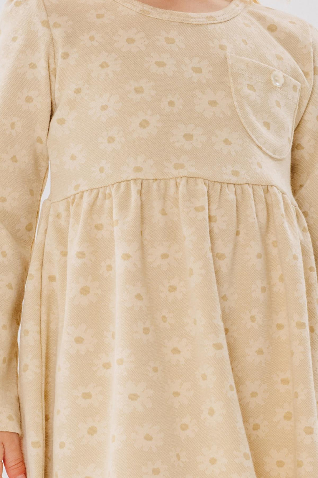 BRE Breeze Girl Child Long Sleeve Dress with Pockets Floral Patterned 1.5-5 Years, Cream - Romny