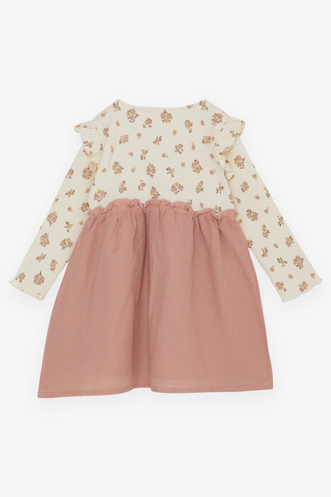 BRE Breeze Girl Child Long Sleeve Dress with Flower Pattern Buttoned Frilly Shoulder 2-6 Years, Cream - Midwest City