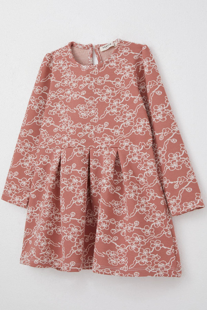 BRE Breeze Girl Child Long Sleeve Dress with Flower Pattern 1.5-5 Years, Terracotta - Shrewsbury
