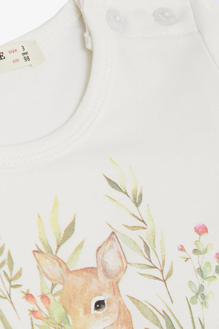 BRE Breeze Girl Child Long Sleeve Dress Flower Pattern Cute Fawn Printed 1.5-5 Years, Ecru - Durham