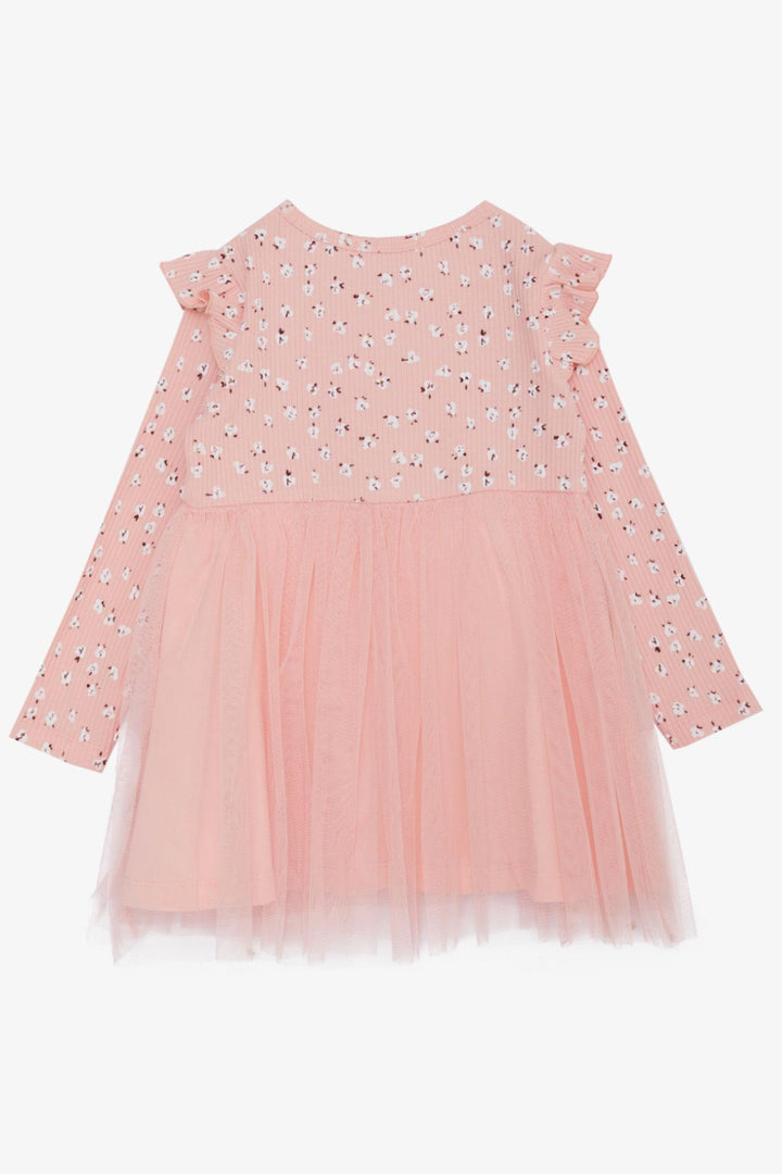 BRE Breeze Girl Child Long Sleeve Dress with Flower Pattern Ruffled Bow 3-7 Years, Salmon - Apple Valley