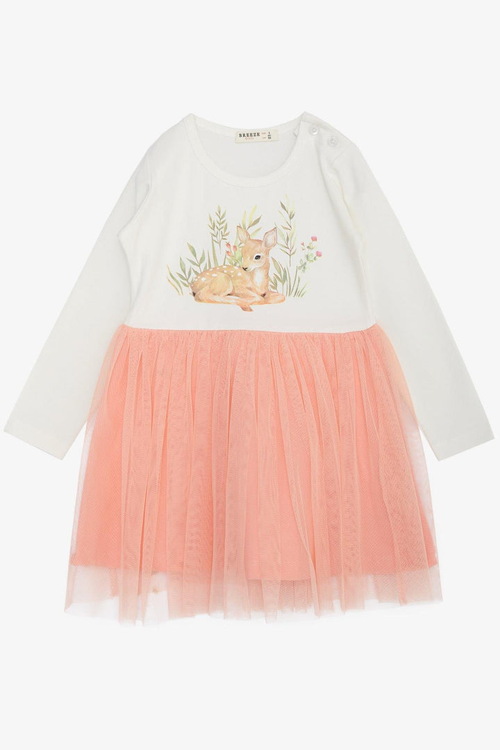 BRE Breeze Girl Child Long Sleeve Dress Flower Pattern Cute Fawn Printed 1.5-5 Years, Ecru - Durham