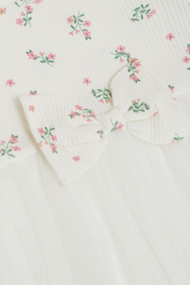 BRE Breeze Girl Child Long Sleeve Dress with Flower Pattern Ruffled Bow 3-7 Years, Ecru - West Sacramento