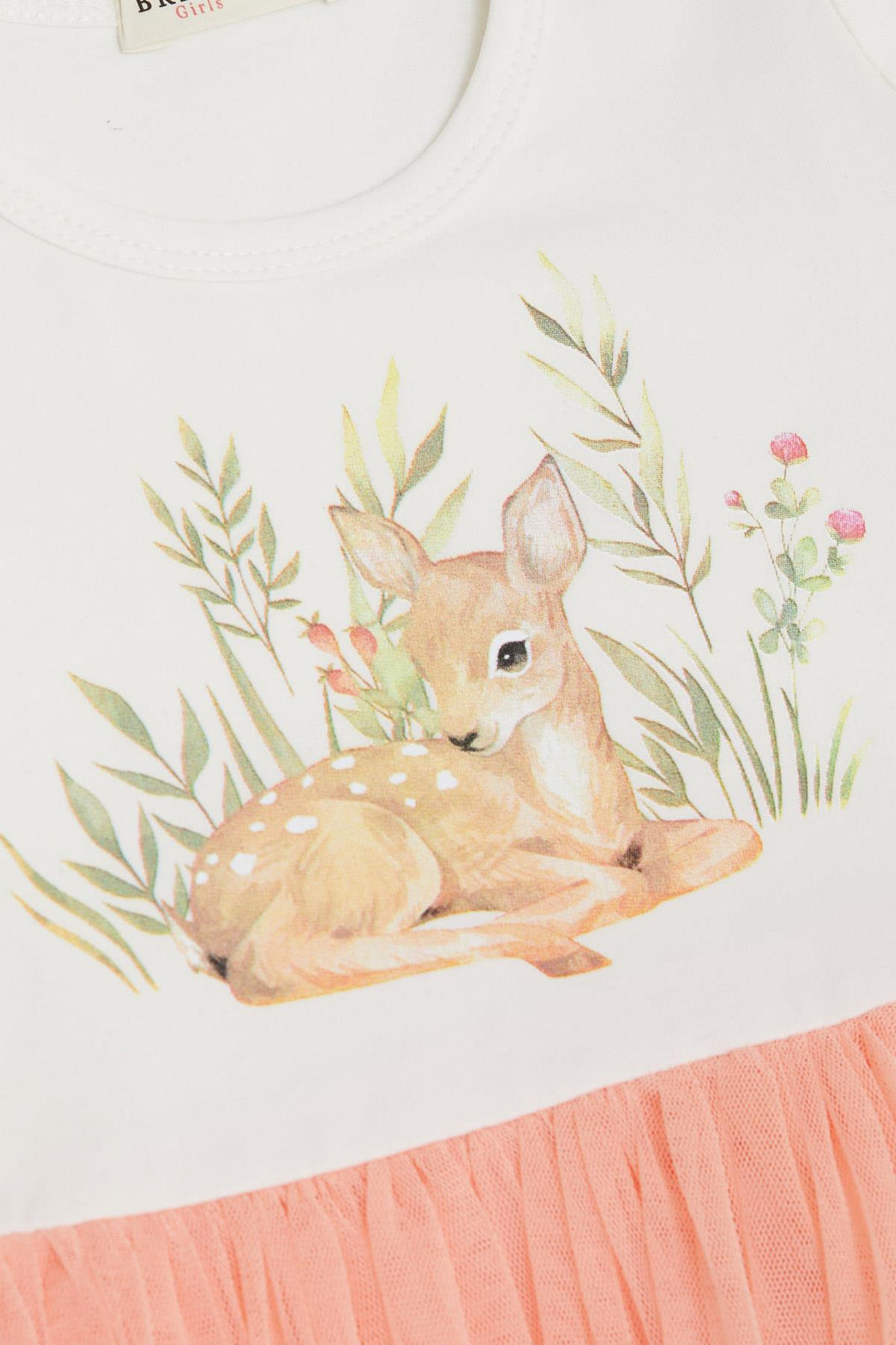 BRE Breeze Girl Child Long Sleeve Dress Flower Pattern Cute Fawn Printed 1.5-5 Years, Ecru - Durham