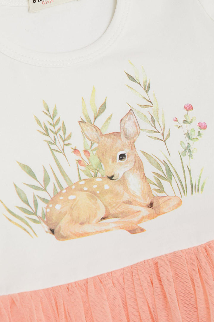 BRE Breeze Girl Child Long Sleeve Dress Flower Pattern Cute Fawn Printed 1.5-5 Years, Ecru - Durham