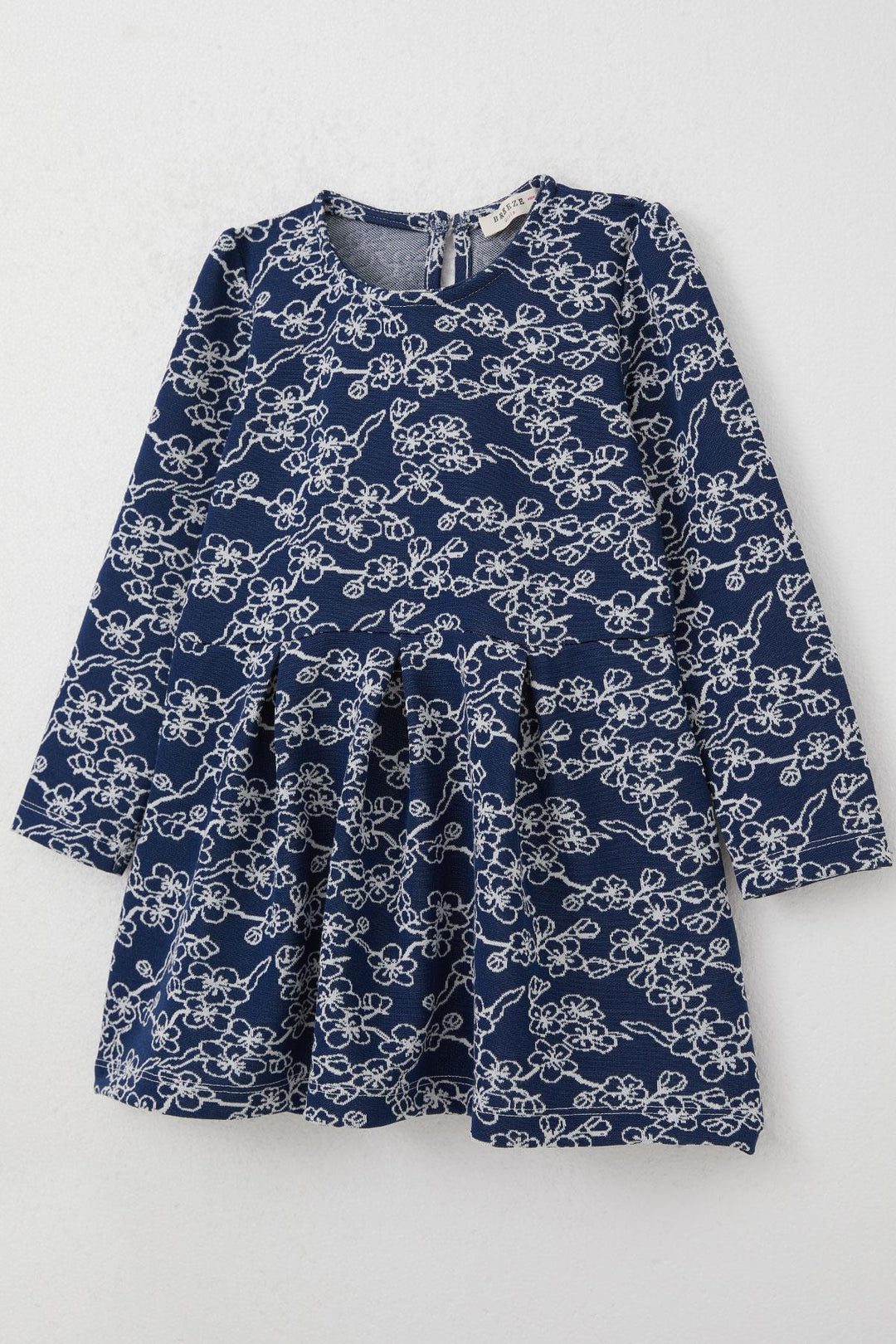 BRE Breeze Girl Child Long Sleeve Dress with Flower Pattern 1.5-5 Years, Navy Blue - Jacona de Plancarte