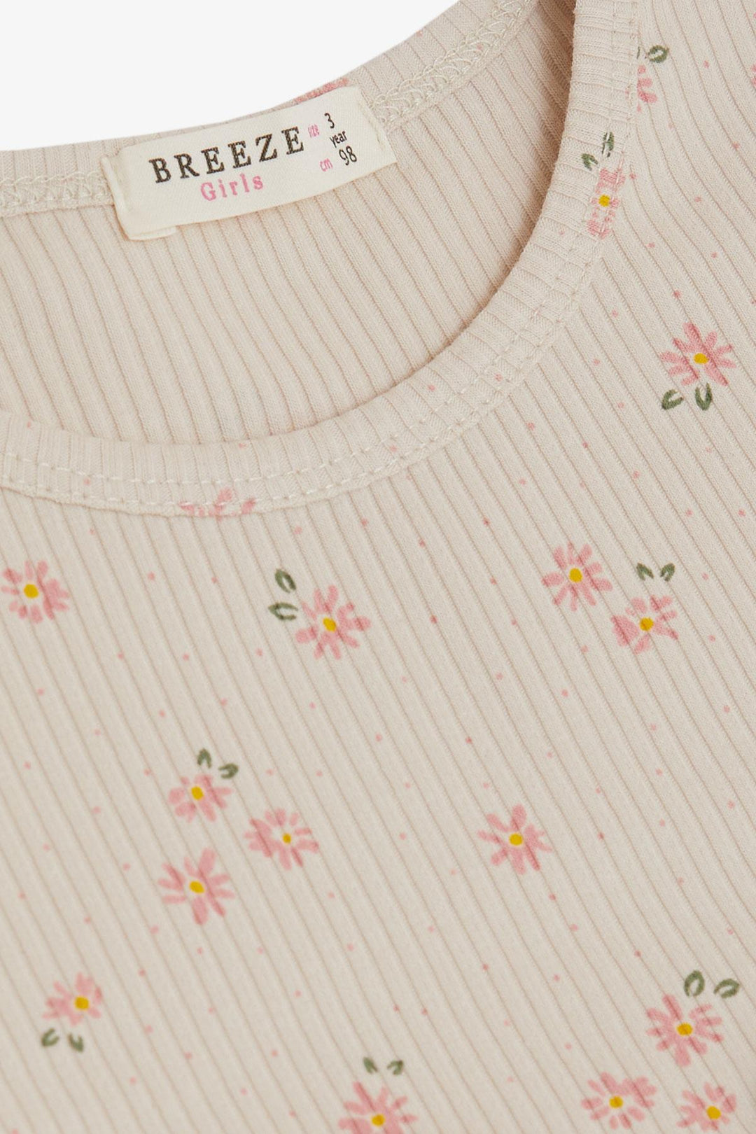 BRE Breeze Girl Child Long Sleeve Dress with Flower Pattern Ruffled Bow 3-7 Years, Beige - Novara