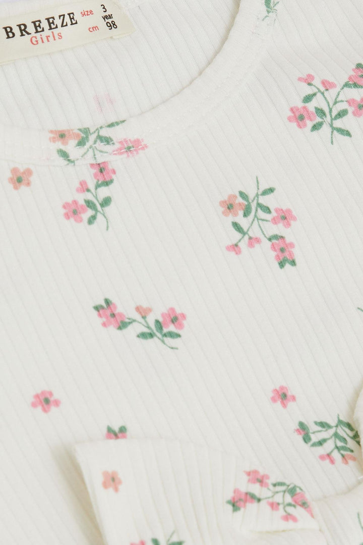 BRE Breeze Girl Child Long Sleeve Dress with Flower Pattern Ruffled Bow 3-7 Years, Ecru - West Sacramento